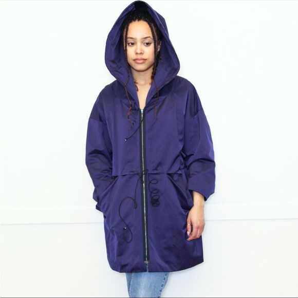Marni Navy hooded drawstring raincoat windbreaker EUC Vintage size 38(size2) - Picture 1 of 16